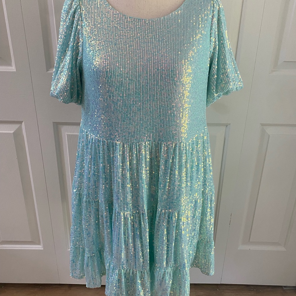 Sequin Aqua Maternity Dress M